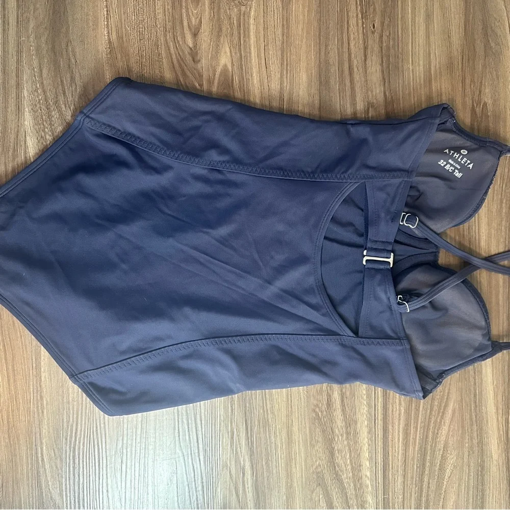 Athleta Navy One Piece Swimsuit 32 B/C Tall Strappy Back Shelf Bra‎